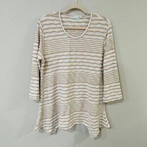 Lulu-B Beige White Stripe Tunic Top Blouse Women's Size Large
